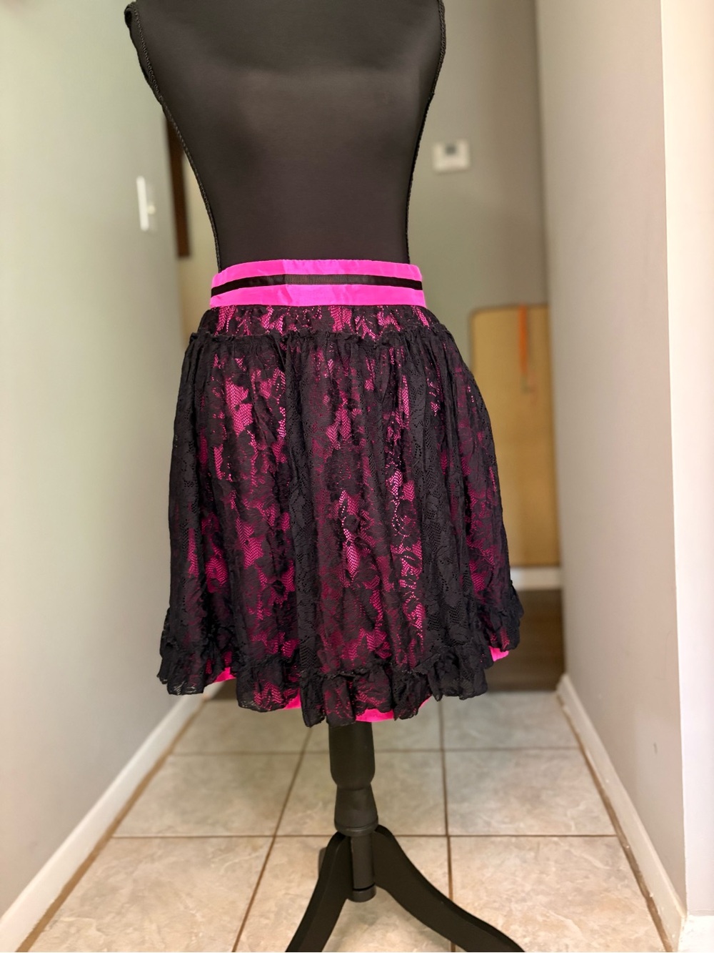 Disney Black Lace Skirt with Hot Pink Lining